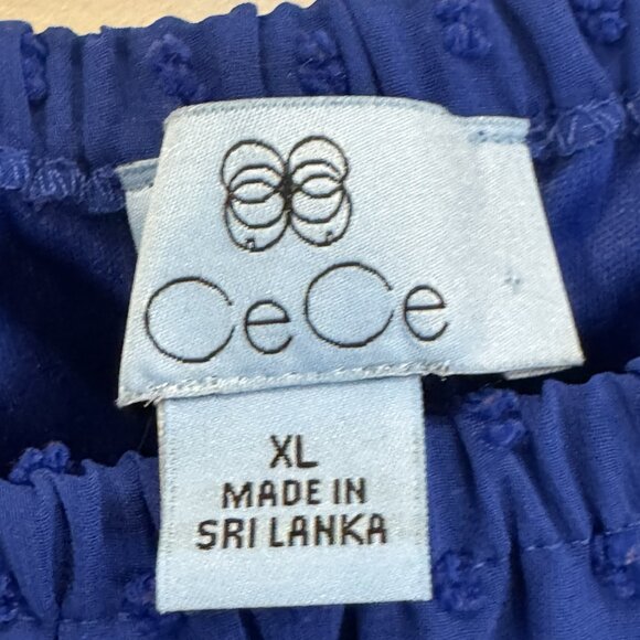 CeCe XL Royal Blue Clip-Dot Ruffle-Sleeve GUC Tie Hem Lined Body Work 2 Weekend - Picture 3 of 7